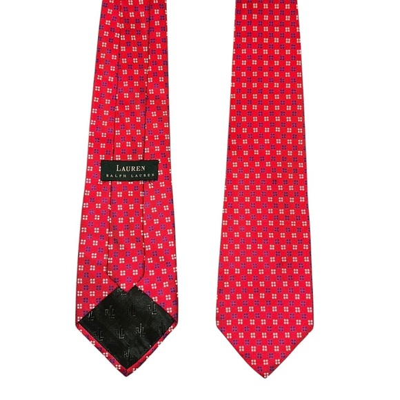 Ralph Lauren LRL Necktie Men’s 100% Silk Red Geometric Made in USA Designer Tie - Picture 2 of 4